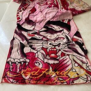 Ed Hardy Pink and Red Tiger Print Scarf